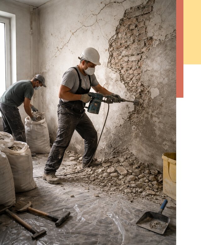 Демонтаж штукатурки со стен в Котельниках от 7645 руб/м² — быстро и недорого | ОТДЕЛОЧНИК-Ктн
