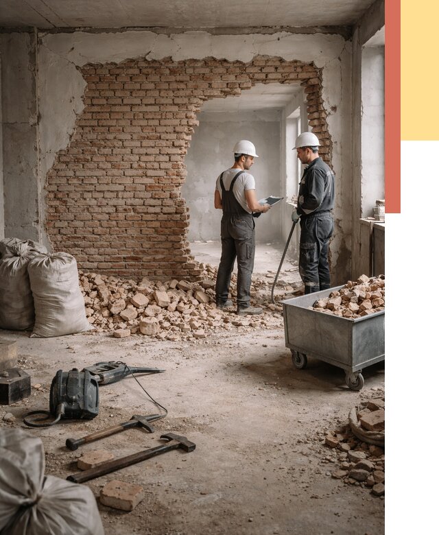 Демонтаж кирпичных стен в Котельниках от 4460 руб. — быстро, недорого, под ключ | ОТДЕЛОЧНИК-Ктн