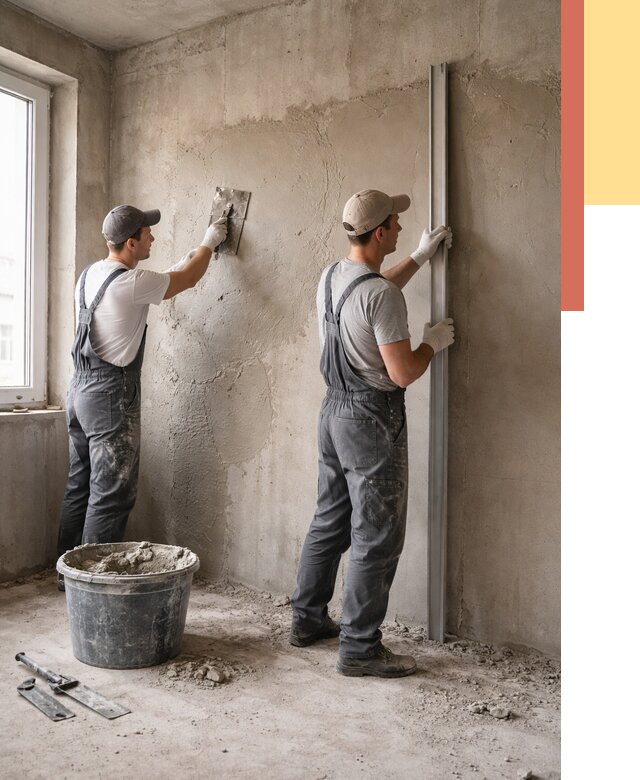 Штукатурка бетонных стен в Котельниках от 4778 руб/м² — качественно и быстро | ОТДЕЛОЧНИК-Ктн