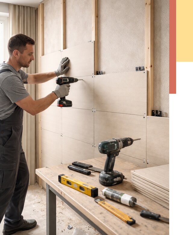 Монтаж МДФ панелей на стены в Котельниках от 1327 руб. под ключ | ОТДЕЛОЧНИК-Ктн