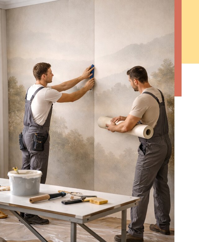 Поклейка фотообоев в Котельниках от 9025 руб/м² — быстро и недорого | ОТДЕЛОЧНИК-Ктн