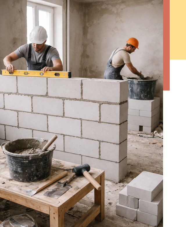 Кладка перегородок из газобетона в Котельниках от 3398 руб. под ключ | ОТДЕЛОЧНИК-Ктн