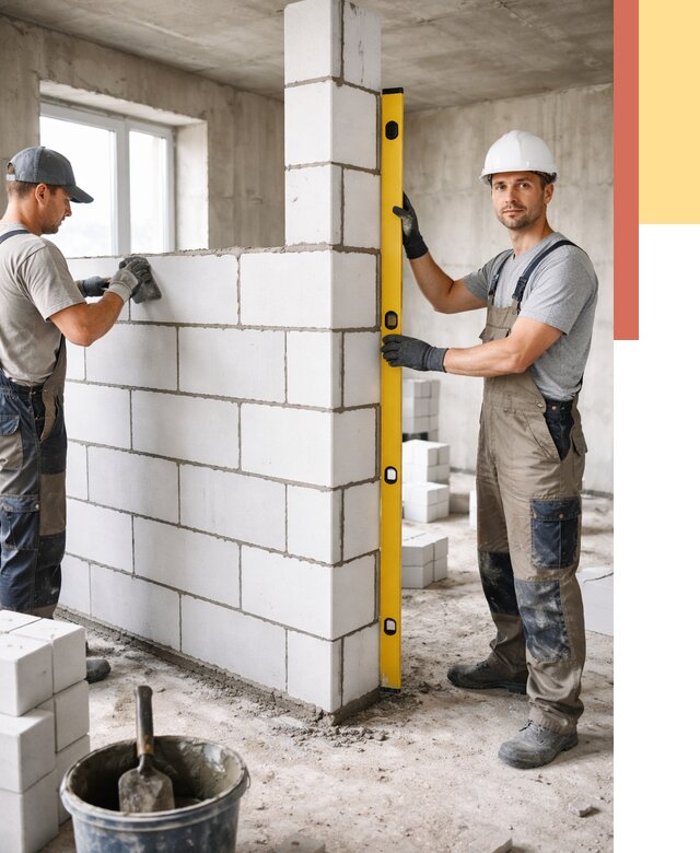 Кладка перегородок из пеноблока в Котельниках от 1911 руб. под ключ | ОТДЕЛОЧНИК-Ктн