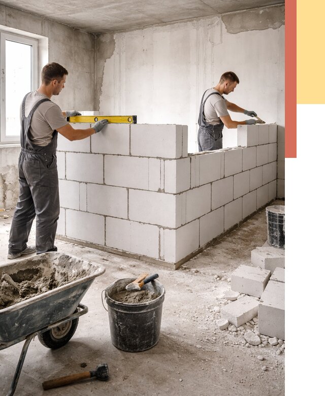 Кладка перегородок из ПГП в Котельниках от 2655 руб./м2 — монтаж и возведение под ключ | ОТДЕЛОЧНИК-Ктн