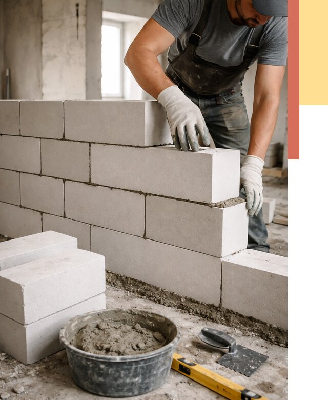 Кладка перегородок из силикатного блока в Котельниках от 4247 руб. под ключ | ОТДЕЛОЧНИК-Ктн