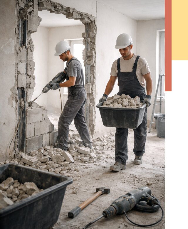 Демонтаж блоковых перегородок в Котельниках от 3982 руб. — быстро и недорого | ОТДЕЛОЧНИК-Ктн