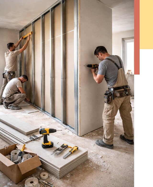 Монтаж однослойной перегородки из гипсокартона в Котельниках от 690 руб. | ОТДЕЛОЧНИК-Ктн