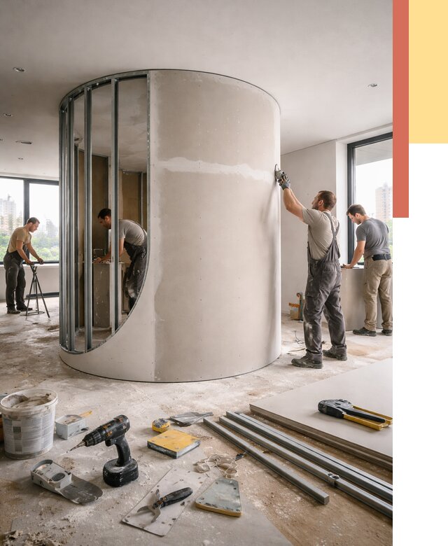 Радиусная перегородка из гипсокартона в Котельниках от 3079 руб. под ключ | ОТДЕЛОЧНИК-Ктн