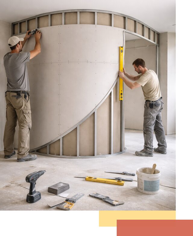 Радиусная перегородка из гипсокартона в Котельниках под ключ