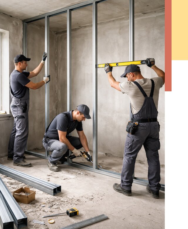 Монтаж каркаса перегородки из профиля в Котельниках от 796 руб. | ОТДЕЛОЧНИК-Ктн