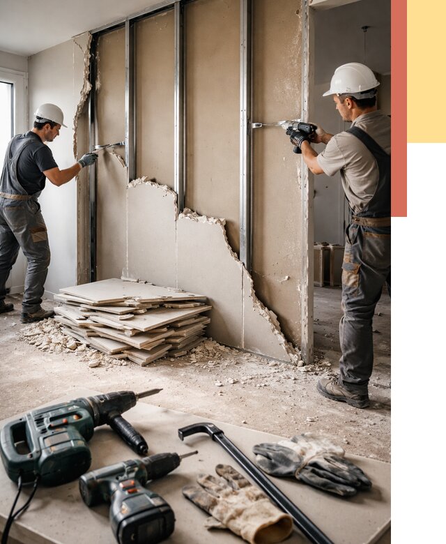 Демонтаж перегородки из гипсокартона в Котельниках от 1274 руб. быстро и недорого | ОТДЕЛОЧНИК-Ктн