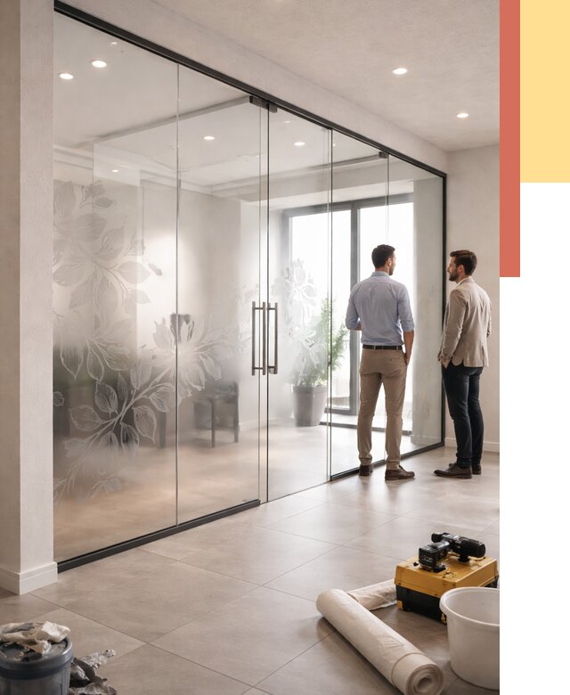 Стеклянные перегородки с рисунком в Котельниках от 13273 руб. монтаж и нанесение | ОТДЕЛОЧНИК-Ктн