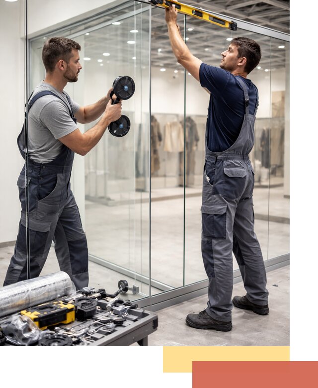 Стеклянные перегородки для магазинов в Котельниках — монтаж и установка