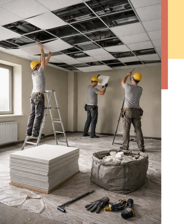 Демонтаж потолка Армстронг в Котельниках от 4778 руб. быстро и недорого | ОТДЕЛОЧНИК-Ктн