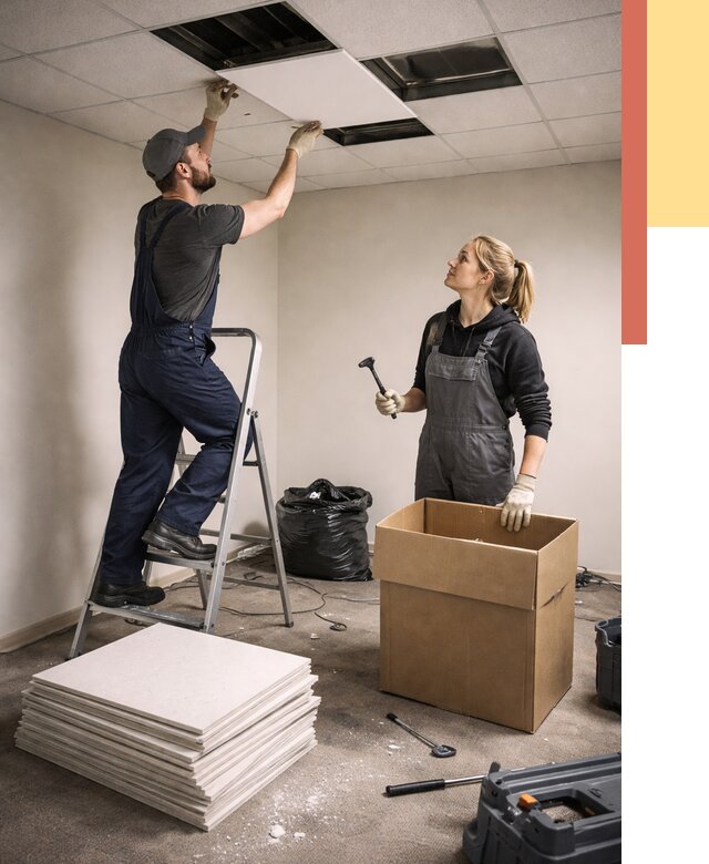 Демонтаж потолочной плитки в Котельниках от 4778 руб. быстро и недорого | ОТДЕЛОЧНИК-Ктн