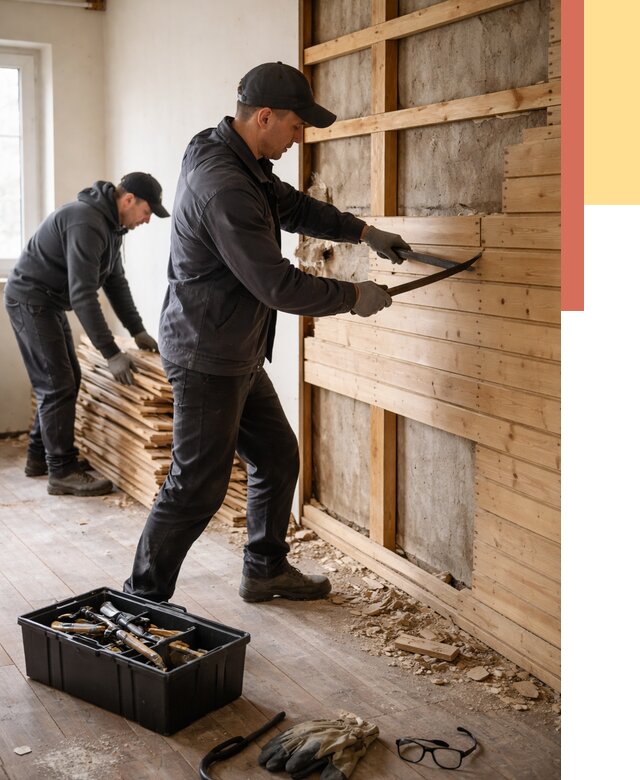 Демонтаж вагонки в Котельниках от 4035 руб/м2 — быстро и недорого | ОТДЕЛОЧНИК-Ктн