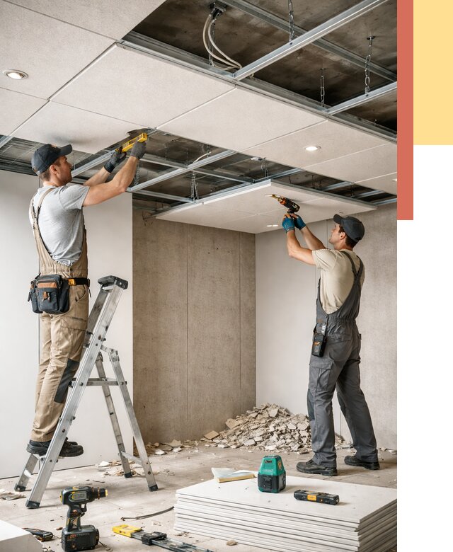 Монтаж акустического потолка в Котельниках от 6902 руб/м2 — быстро и недорого | ОТДЕЛОЧНИК-Ктн