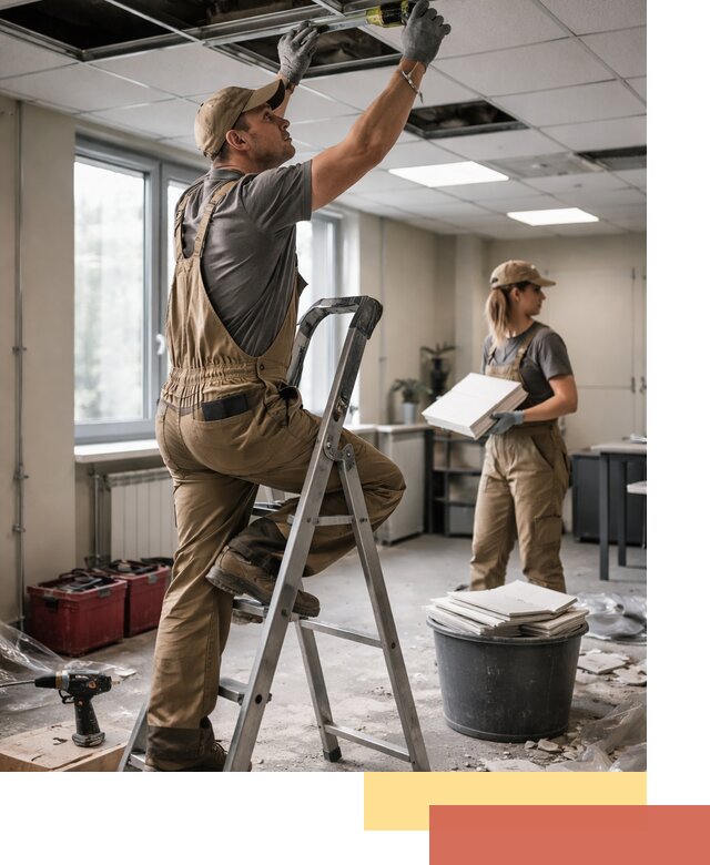 Ремонт потолка Армстронг и замена плит в Котельниках