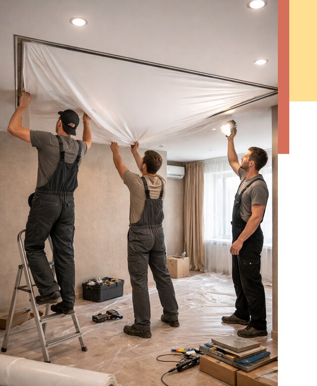 Монтаж ПВХ натяжного потолка в Котельниках от 3716 руб. под ключ | ОТДЕЛОЧНИК-Ктн