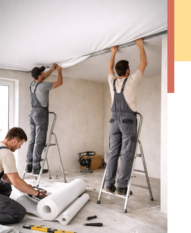 Монтаж тканевого натяжного потолка в Котельниках от 3716 руб. под ключ | ОТДЕЛОЧНИК-Ктн