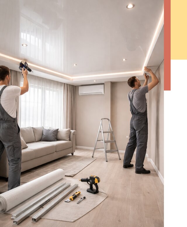 Монтаж глянцевого натяжного потолка в Котельниках от 796 руб. под ключ | ОТДЕЛОЧНИК-Ктн