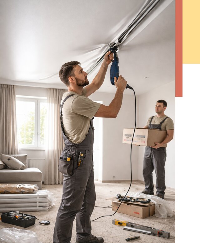 Монтаж сатинового натяжного потолка в Котельниках от 3716 руб. | Быстро, недорого — ОТДЕЛОЧНИК-Ктн