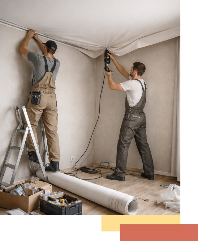 Монтаж цветного натяжного потолка в Котельниках за один день