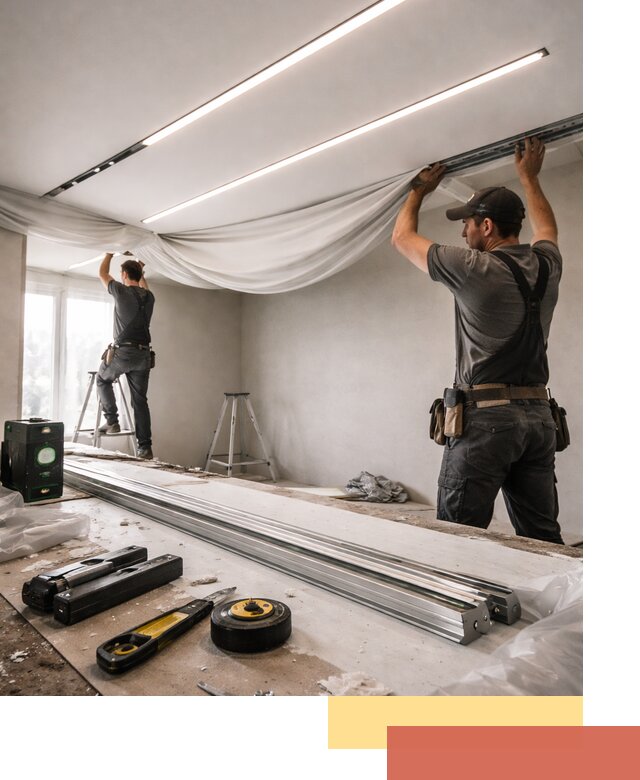 Монтаж натяжных потолков со световыми линиями в Котельниках