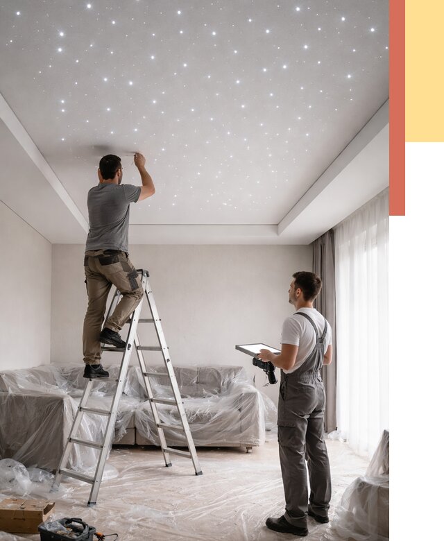 Монтаж натяжного потолка «звездное небо» в Котельниках от 6902 руб. | ОТДЕЛОЧНИК-Ктн