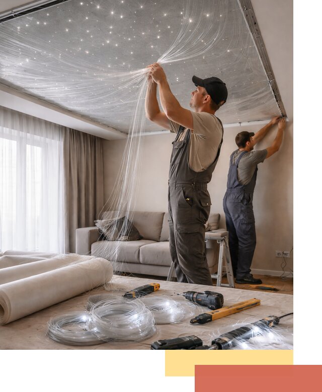 Монтаж натяжного потолка «Звездное небо» в Котельниках