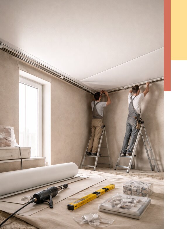 Монтаж натяжного потолка в спальне в Котельниках от 4035 руб. под ключ | ОТДЕЛОЧНИК-Ктн