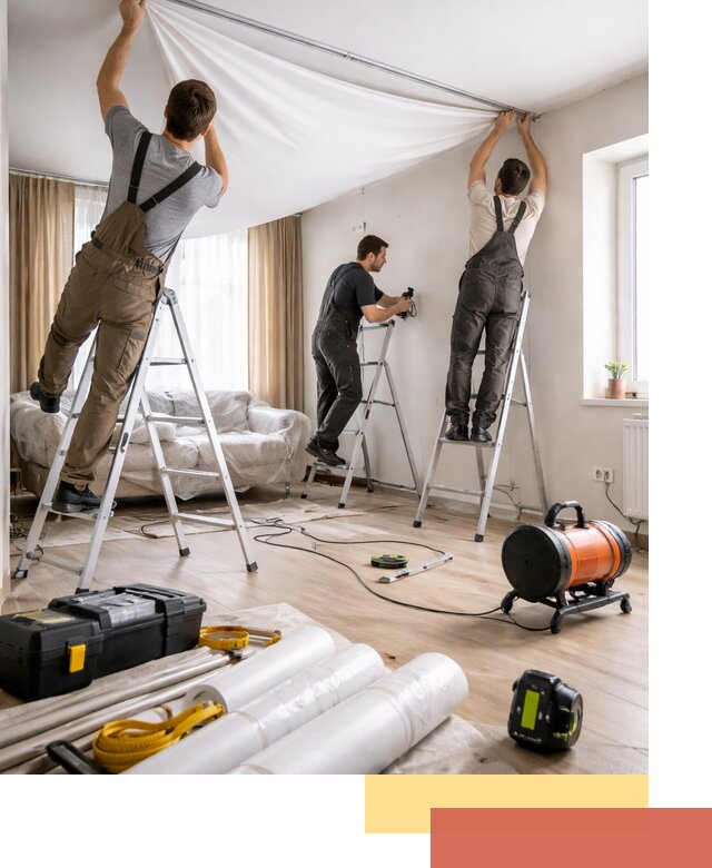 Монтаж натяжного потолка в гостиной в Котельниках