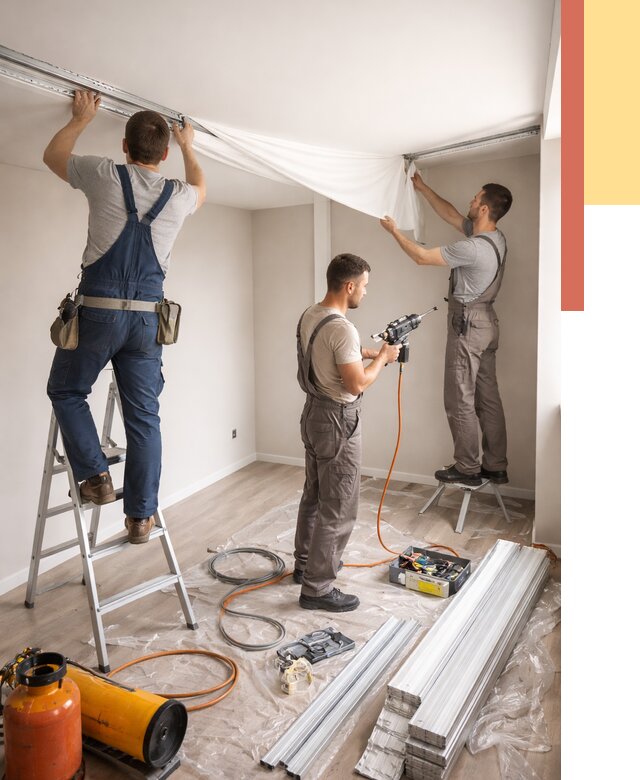 Монтаж натяжного потолка в студии в Котельниках от 5840 руб. — быстро и недорого | ОТДЕЛОЧНИК-Ктн