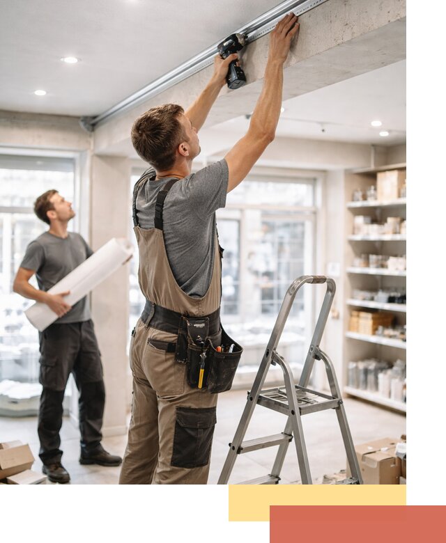 Монтаж натяжных потолков в магазине в Котельниках