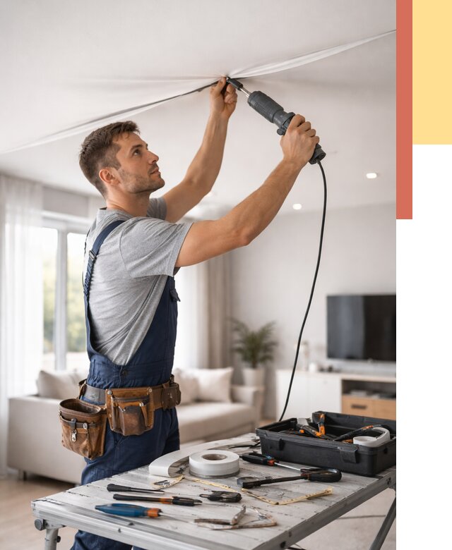 Ремонт натяжных потолков в Котельниках от 10087 руб. под ключ — ОТДЕЛОЧНИК-Ктн