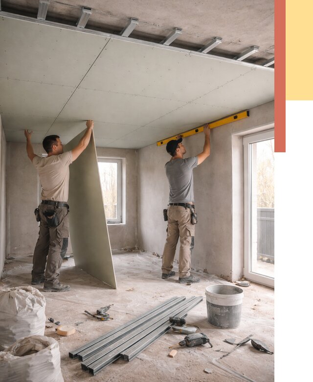 Одноуровневый потолок из гипсокартона в Котельниках от 796 руб. — монтаж под ключ | ОТДЕЛОЧНИК-Ктн