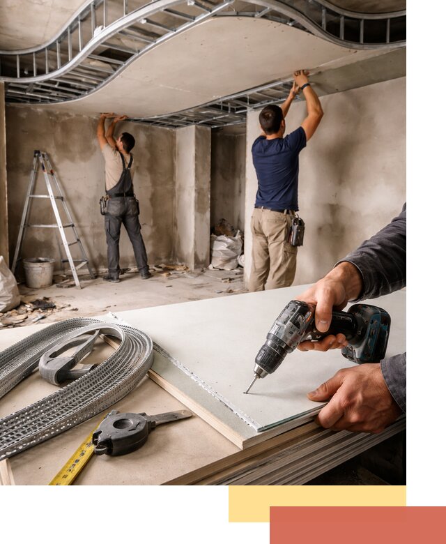 Криволинейный потолок из гипсокартона в Котельниках — монтаж и отделка