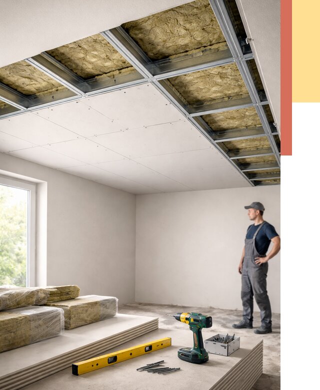 Звукоизоляция потолка ГКЛ в Котельниках от 1009 руб. — монтаж под ключ | ОТДЕЛОЧНИК-Ктн